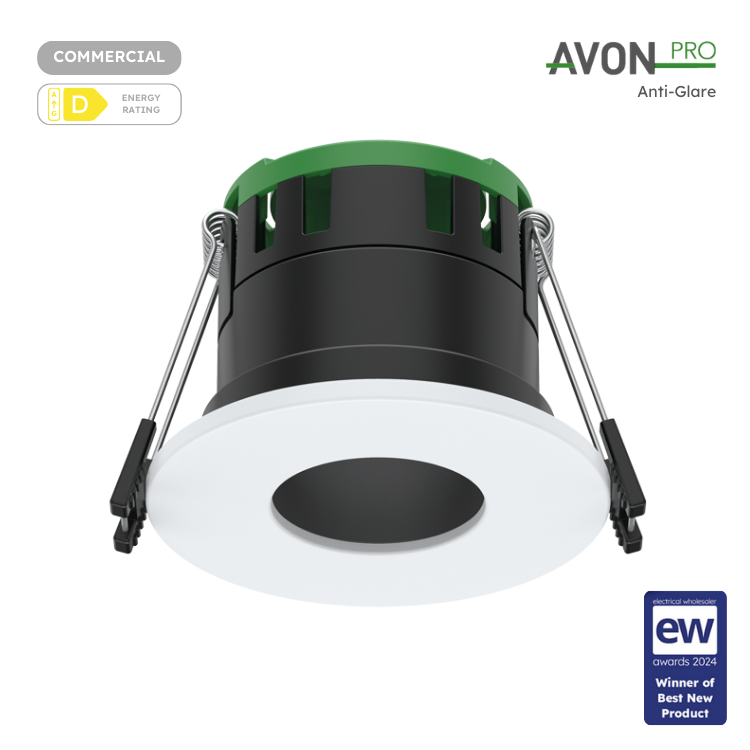 Avon Pro 6W & 8W Fire Rated Anti Glare Downlight 4CCT Black Insert & White Bezel 60D